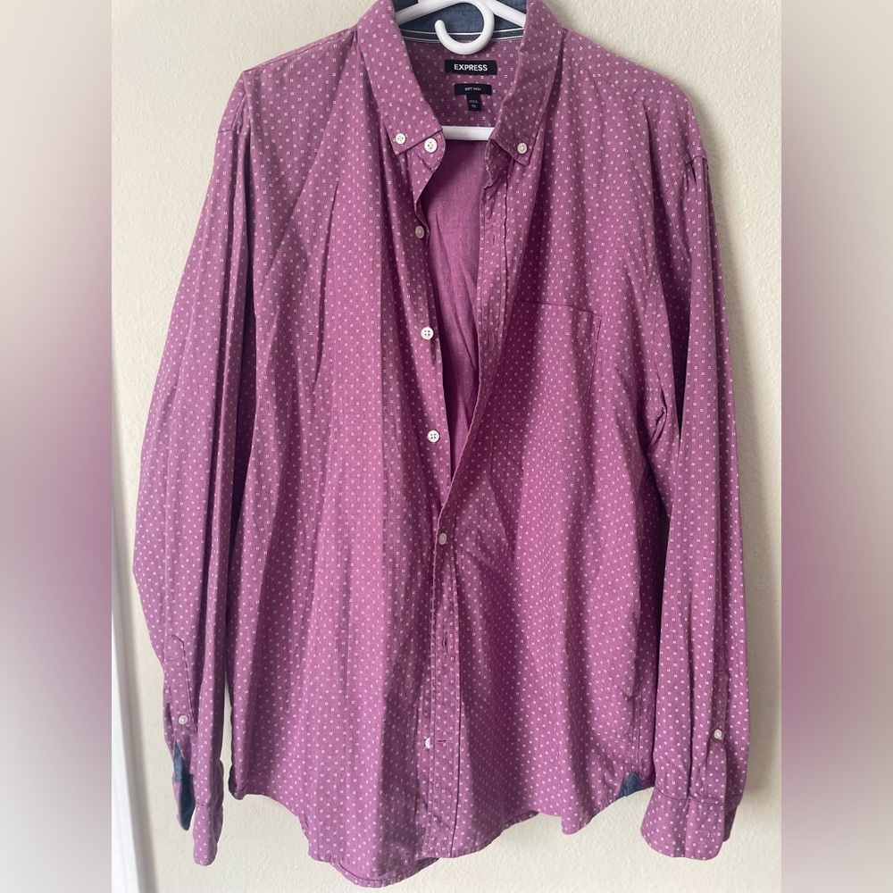 Express Men's Casual Shirt in Purple with White Dots